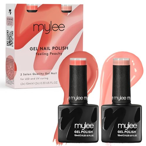 Mylee Gel Nail Polish Duo Colour Set 2x10ml [Feeling Peachy] UV/LED Soak-Off Nail Art Manicure Pedicure for Professional, Salon & Home Use - Long Lasting & Easy to Apply