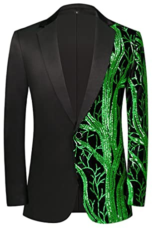 PYJTRL Blazer de Terciopelo Colorido Morado con Lentejuelas para Hombre(Verde Oscurol,L)
