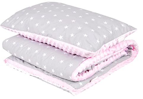 Babylux Kuscheldecke 100 x 150 cm Decke Babydecke Kinderdecke Bettdecke Groß Kissen Minky XXL (14. Rosa + Sterne mit Kissen)