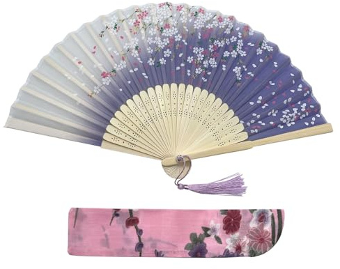 Kibon Faltbare Fächer, Handfächer, Bambusfächer mit Quaste für Geburtstagsgeschenke, Tanzen, Cosplay, Hochzeit, Party, Requisiten-Dekoration