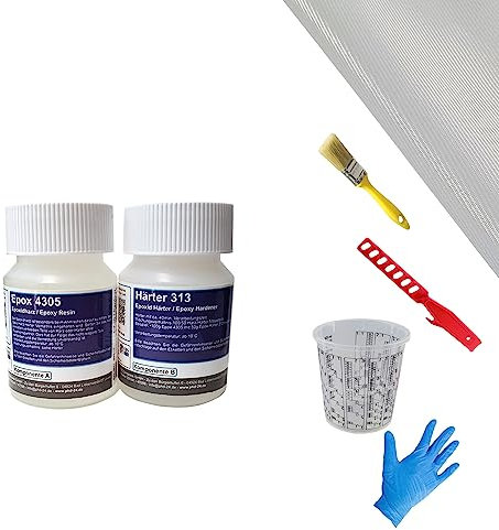 DD Composite Reparatursets Epoxidharz mit Härter, Glasfilamentgewebe und Zubehör für Auto, Boot, Modellbau, Epoxidharz Reparatursets:0.15kg + 0.5m²