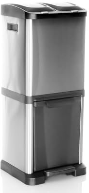 hjh OFFICE cestino CLEAN VII in acciaio, sistema di separazione dei rifiuti con 3 scomparti (2 x 8L + 1 x 16L), uso universale, argento, 741100