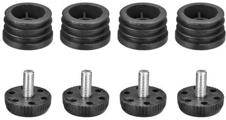 QUARKZMAN 4 Stücke Einsätze für Runde Rohre mit Nivellierfüßen, für 35mm/1.38 Außendurchmesser Rundrohr, M8 Gewinde Schwarze Kunststoffmöbel Stuhlbein Stecker Abdeckkappen Einsätze