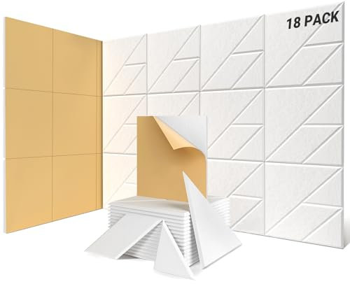 Topnaca 18 Stück Akustikplatten, Selbstklebend Akustikplatten, Hohe Dichte Schallabsorber Geeignet für Wanddekoration/Decken/Türen in Zuhause, Studio und Aufnahmestudio, 30x30x0.9cm (Weiß)