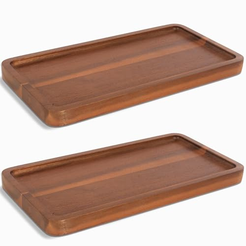 KOLWOVEN Solid Acacia Wood Serving Tray -2 Pack, 11.8 x 5.9 Rectangular Wooden Serving Platter, Wood Boards for Food, Mini Cheese Board for Vegetable, Charcuterie, Appetizer, Decor (Set 2)