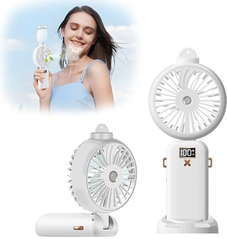 FainFun Handventilator Wasserkühlung, 5000mAh Handventilator mit Wasser USB, 5-Gang einstellbar, Taschenventilator, Faltbarer Tragbarer Mini Ventilator mit Wasser für Büro, Einkaufen, Reisen(Weiß)