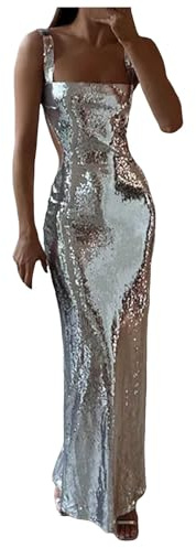 Abiti Festivi Da Donna Grandi Taglie Vestito Da Donna Scintillante Senza Spalline Abito Lungo Gonna Stretta Abito Da Strega Vestito Sexy Top Elegante Abiti Da Sera Per Donna, argento, S