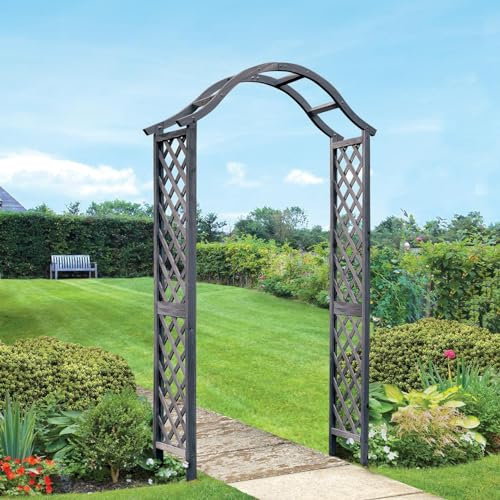 Woodland Wooden Garden Arch - Decorative Outdoor Climbing Plant Support Trellis Arbour Archway for Patio, Pathway, Lawn, Yard - Measures H221 x W114 x D40cm, Slate Grey