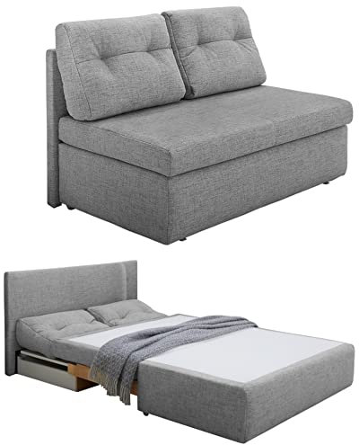 Praktisches Funktionssofa mit Gästebettfunktion, Schlafsofa B136/T85/H86 cm, Couch mit Schlaffunktion und Bettkasten, Liegefläche 130x193 cm, Bezug Mikrofaserstoff in Hell Grau / 15120