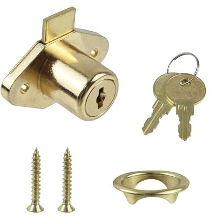 Chinflly Antique Cabinet Locks with Keys Gold Dreeser Desk Drawer Locks Replacement, Pack of 1