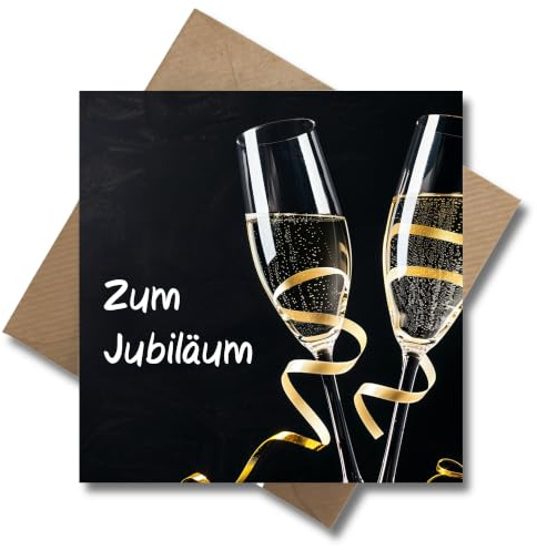 WBdesignz elegante Karte zum Jubiläum mit Umschlag - Jubiläumskarte Sektgläser - stilvoll für Jubilare Mitarbeiter - Glückwunsch Arbeitsjubiläum Mitarbeiterjubiläum Firmenjubiläum (125 x 125 mm)