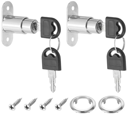 PATIKIL Push Plunger Lock, 2 Pack 22mm(7/8inch) Cylinder Length 3/4 Cylinder Diameter Zinc Alloy Chrome Finish Desk Drawer Lock Keyed Alike for File Cabinet Wardrobe Sliding Door