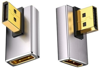 Duttek Adaptador DisplayPort 1.4 de 90 grados 8K, extensor de ángulo izquierdo y derecho de 32.4 Gbps, macho a hembra (8K/60Hz, 4K/144Hz) para PC, portátil, paquete de 2