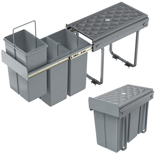 SUBTLETY Sistema di raccolta differenziata da incasso, 3 x 10 l, in PVC, estraibile, 48 x 26 x 42 cm, con coperchio, pattumiera sotto lavandino, efficiente per la raccolta differenziata dei rifiuti