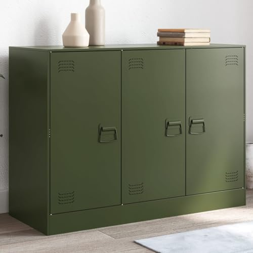 Festnight Armadietto in Metallo, Mobiletto Multiuso, Armadio da Ufficio Mobile Metallo, Armadio da Cucina, Credenza in Acciaio, in Acciaio Verde Oliva 99x39x73 cm