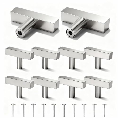 Yuiturt 10 Stück Möbelknöpfe Edelstahl, Schubladengriffe Schrankgriffe Schrankknöpfe Silber 50mm, Edelstahl Quadratischer Griff mit 10 Schrauben für Schublade, Kommode, Möbel, Küche, Heimdekoration