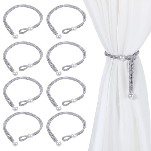 Oruola 8 Stück Vorhang Raffhalter,Gardinen Raffhalter mit Perlenvorhangschnalle,Kordelhalter,Verstellbare Curtain Tiebacks für Zuhause,Hotel,Büro,Fenster,Einfacher Stil Gardinenhalter