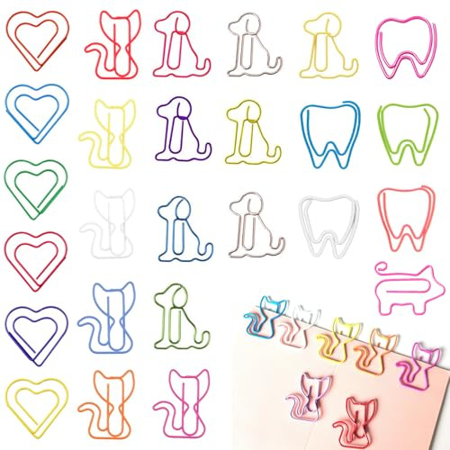 100 Trombones Mignons, Support de Trombones Chat Chien, Trombones Papier Signet Adorable en Forme D’Animaux, Cadeaux Intéressants pour le Bureau, Motif Créatif de Trombones, 5 Formes Différentes