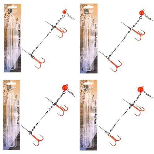 Zite Fishing Gummifisch-System Hecht Angeln UV Aktiv | 21-26cm Big Bait | Gummiköder | 5-20g Stinger-System L 13cm | Gummiköder Fertigmontage mit Screw-In-Jighead | Softbait Angsthaken Drillinge