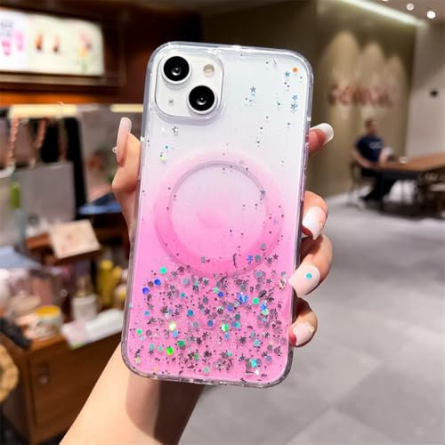 FORLUZ Custodia con glitter sfumato per iPhone 15 14 13 Pro Max 12 Mini 11 X Xr Xs 8 7 Plus SE Custodia magnetica trasparente in acrilico, rosa, per iPhone 11