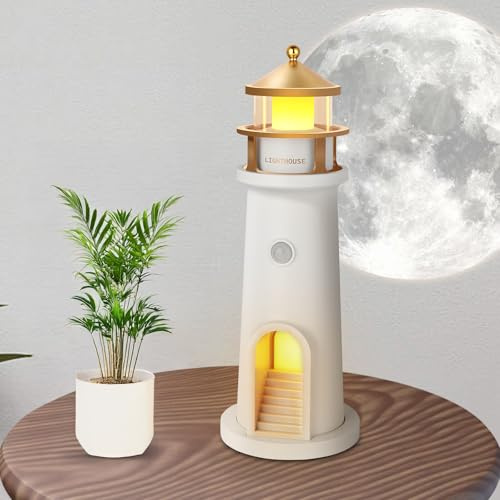 vsshe Lámpara de faro, faro LED recargable, lámpara de faro de proyección de luna con función de sensor de movimiento portátil inalámbrico, para cumpleaños y día de San Valentín