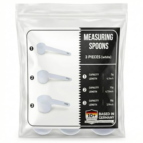 Juego de 3 cucharas medidoras | 30 g de proteína, 10 g de preentrenamiento, 5 gramos de creatina | juego de entrenamiento de suplementos | cucharas de plástico para nutrición