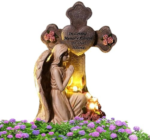 Bomefoi Angelo Statua da giardino, angelo ricordo con luce calda come decorazione per tomba, per giardino, prato e terrazza