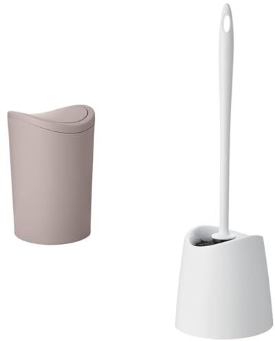 Tatay Papelera y Escobilla Baño | Papelera Baño con Tapa Basculante Taupe | Capacidad 6L | Escobilla WC Modelo Blanca | Material Resistente y 100% Reciclable | Fabricados en España