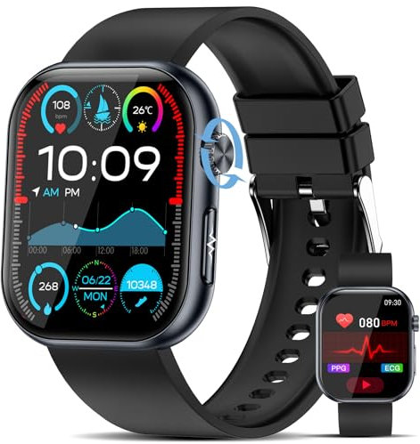 YUPENG Reloj Inteligente Mujer Hombre con ECG/HRV/Ácido Úrico/Lípidos, 1.96 AMOLED Salud Smartwatch con SpO2/BMI/Presión Arterial/Temperatura Corporal para Android iOS