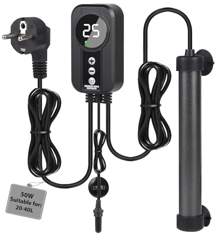 Aquarium Heizung 50W Titanium Aquarien Heizstab für 20-40L Fisch Tank | mit Display LED Controller & Temperatursensor Temperatur Einstellbare Aquariumheizung, Aquariumheizer Tauchsieder Heizung