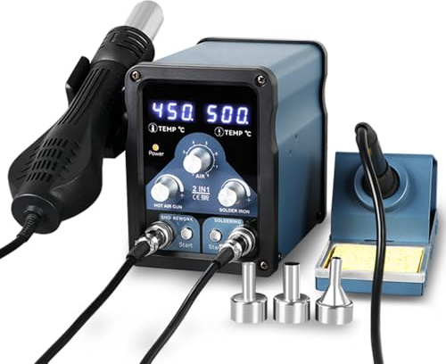 Stazione di rilavorazione ad aria calda SMD 2 in 1 con temperatura regolabile e funzione aria fredda, ideale per saldatura di precisione e attività di dissaldatura