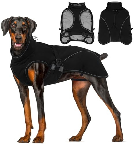 Hjyokuso Hundemantel Winter Wasserdicht, Warme Zweiteilige Hundejacke mit Fleecefutter, Winddichte Hundemantel für Kleine & Große Hunde, Weiche Winterjacke Hund für Kaltes Wetter, Schwarz XXL