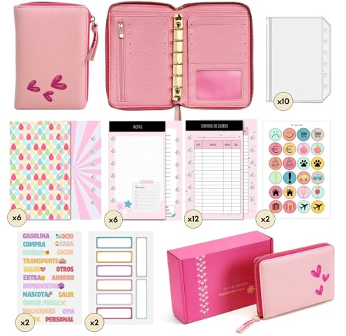 WHEN PIGS FLY - Libreta de Ahorro A7 con Cremallera (Verde) | Completamente en Español - Cuaderno de Ahorro - Carpeta Ahorro Dinero Español - Organizador de dinero (Rosa)