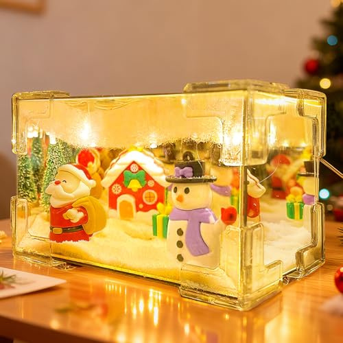 Weihnachtsdeko Nachtlicht, DIY Weihnachten Nachtlicht Bastelset, Weihnachten Terrarium Bastelset mit Lichter, Weihnachtshaus Basteln mit Weihnachtsfiguren Schnee Szene, Kreative Weihnachtsgeschenke