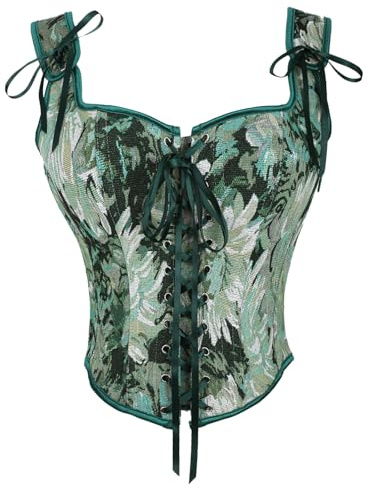 Ynport Crefreak Corset Renaissance pour Femmes, Bustier Floral à Poitrine Haute Avec dos Lacé et Encolure Dégagée, Haut Victorien Steampunk Gothique pour Festival