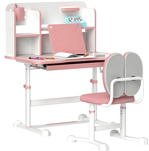 AIYAPLAY Juego de Escritorio y Silla Niños +3 Años Altura Ajustable Rosa