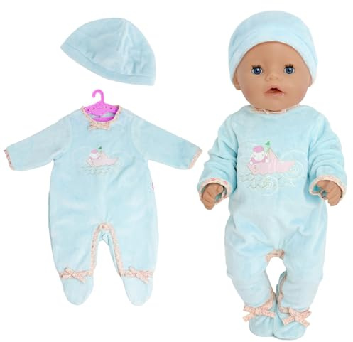 Kleidung Outfits für 43-45 cm Puppe Kleidung Baby Puppen, Blaue Baby PuppeKleidung mit Schaf Overall Hut Aufhänger for Neu Baby Puppe Kleidung Mädchen Geburtstag Geschenk