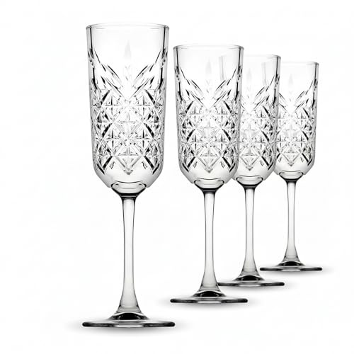 Der-Porzellan-Laden by Pasabahce Timeless Sektgläser 175ml, 4er Set, Champagnergläser aus Kristallglas, Facettenschliff, spülmaschinengeeignet
