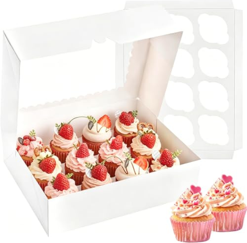 Tlczrva 10 cajas de transporte rectangulares para tartas con ventana transparente y divisores, caja de transporte para tartas, macarons, magdalenas, pasteles, para bodas, fiestas de cumpleaños