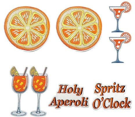 8 Stück Orange Aufbügler，Bügelbild Aufbügeln Apero Spritz Deko， Aufnäher Applikation Bügelbild， Aufbügeln Apero Shirt Orange Selbst Gestalten Bügelfolie für Textilen Tasche Socken