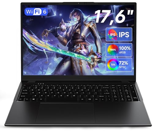 jumper Laptop 17,6 Zoll, N95 CPU, Office 365, 16GB RAM 512GB SSD + 128GB eMMC, 100% sRGB FHD Display, QWERTY Leuchtende Tastatur, mit Deutscher Tastaturfolie, 7000mAh, WiFi-6, Notebook für Studenten.