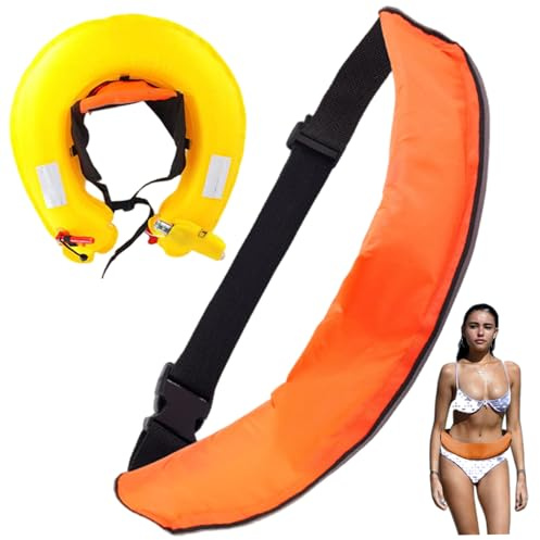 Jorzer Cinturón Salvavidas Inflable, Chaleco Salvavidas Inflable automático, cinturón Ajustable con Tiras Reflectantes y Tubo Extra de Silbato para Kayak, Barco, sin Cilindro de Gas, Naranja-.