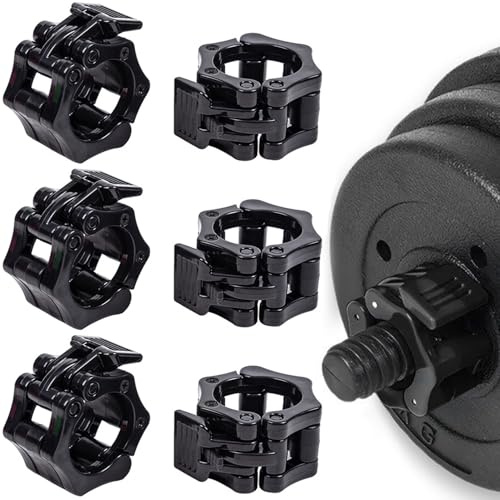 Qanye Liberación Rápida Cierres para Pesas de 30 mm, 6 Piezas Abrazaderas para Barra, Barbell Clamps de Muelle para Levantamiento de Pesas, Entrenamiento de Fuerza en Gimnasio, 3 Colores (Negro)