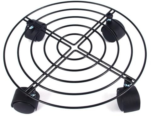 Lot de 3 chariots à roulettes en métal pour pot de fleurs - 27 cm de diamètre - Avec roulettes - Noir élégant - Pour intérieur et extérieur