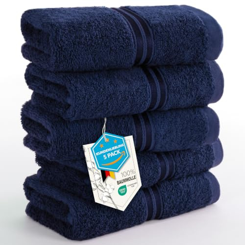 Hammetex Gästhanddukar set om 5, 30 x 50 cm, 100 % bomull svamp | OEKO-TEX-certifierad, mjuk och mycket absorberande, skumgummi, med knapphål, för badrum, gäst och kök
