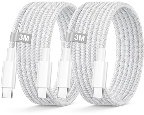 Cable USB C 60W PD 3.0, [2Pack 3M] Cable USB C Carga Rapida Nylon Compatible con iPhone 17 16 15 Pro Max,MacBook,iPad,Air,Mini 6 7,Samsung Galaxy S23 S25 S24 Ultra Plus,Google Pixel