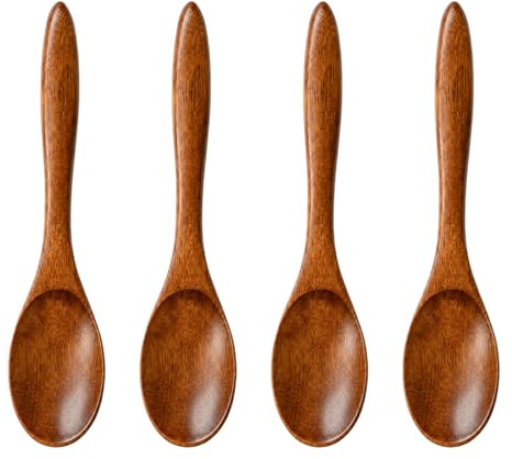 4 Stück Handgefertigter Holzlöffel Klein, kleine Holzlöffel zum Rühren und Portionieren, für Honig, Kaffee, Tee, Gewürze und Desserts, glatte Oberfläche, Küchenzubehör