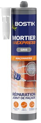 Bostik Mortier Express Gris – Mastic Acrylique Granuleux Prêt à l’Emploi – Aspect Ciment – Réparation de Joints & Fissures – Intérieur/Extérieur – Cartouche 300 ml