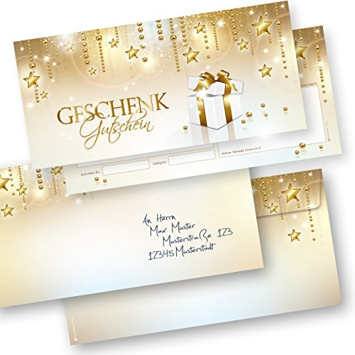 tatmotive Geschenkgutscheine Weihnachten Stardreams (25 Sets) Gutscheine Weihnachten Gutscheinkarten mit Umschläge für Kunden für Firma Gewerbe