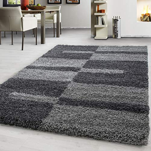 Tappeto per soggiorno a scacchi, cucina, camera da letto, sala da pranzo Tappeto a pelo lungo morbido, facile da pulire, altezza del pelo 30 mm Misurare: 140 x 200 cm Colore: Grigio